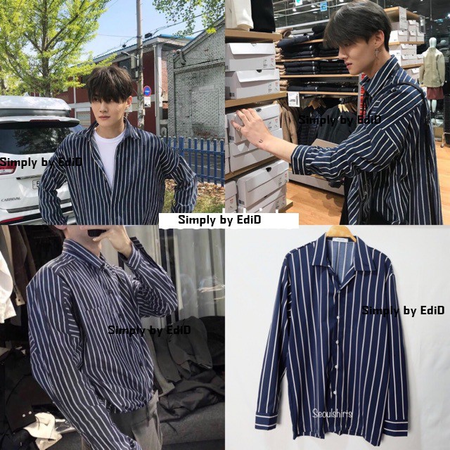 Mokokomo Kemeja Pria PJ-066 Lengan Panjang Kemeja casual Kemeja Salur Kemeja Stripe Pria