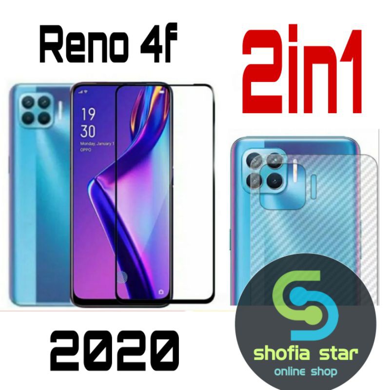 2in1 TEMPERED GLASS OPPO RENO 4F FULL COVER PLUS GARSKIN CARBON TRANPARAN SKIN