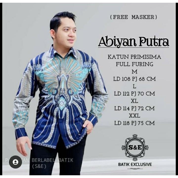 baju batik pria Navy Biru Blue lengan panjang modern S M L XL XXL BAJU PREMIUM BSO OFFICIAL Batik ABU