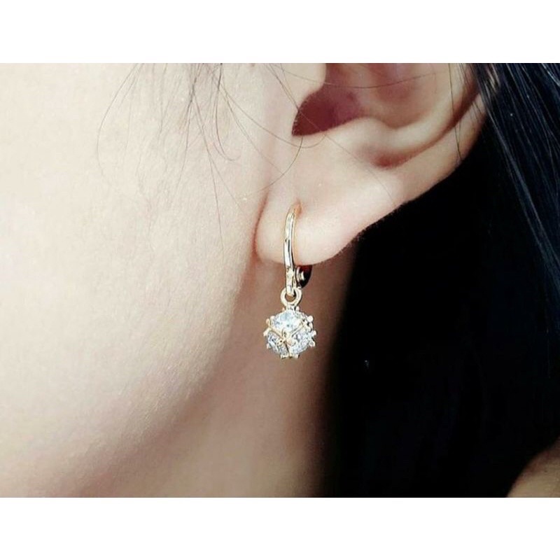 Anting wanita anak/Dewasa Anti karat xufing elegan murah permata bulat putih