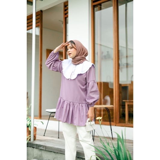 blouse korea fashion blus kemeja wanita blouse atasan lengan panjang warna hitam ungu lime bahan kat