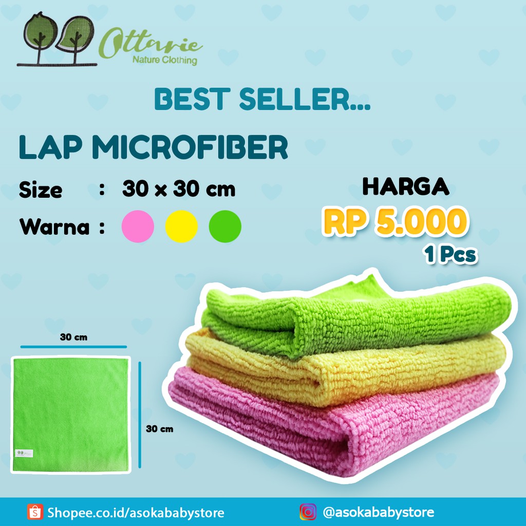 Ottarie Lap Microfiber 30x30 cm Isi 1 Pcs ASOKA Super Serap Air dan Tidak Berbulu