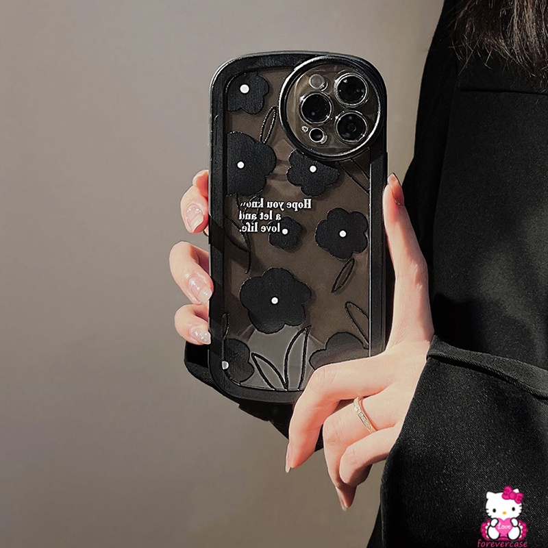 Soft Case TPU Glossy Motif Bunga Hitam Untuk IPhone 8Plus 7plus 11 XR 6 6S Plus 12 13 Pro MAX 7 8 Plus XS MAX X SE 2020