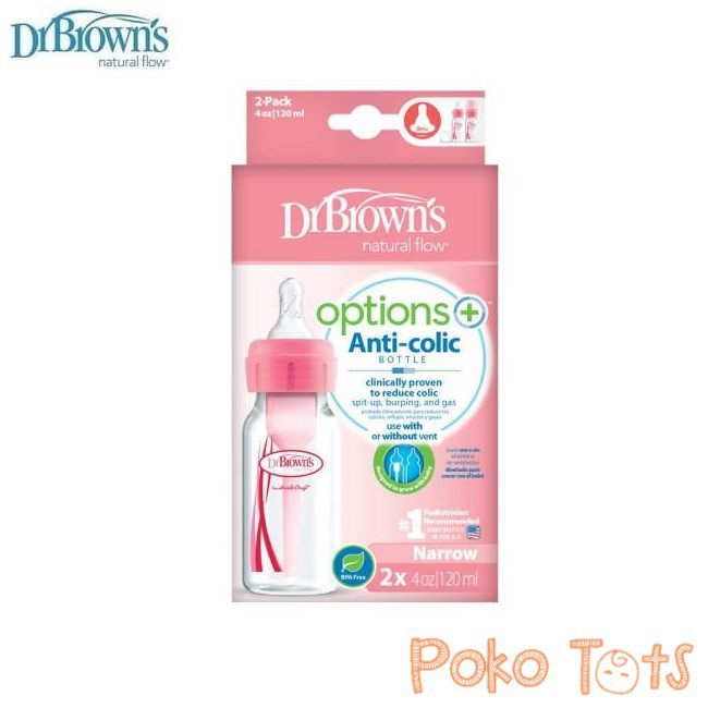 Dr. Brown's Narrow Options+ Bottle Pink 120ml isi 2 Botol Susu Standard Dr Browns Option Plus WHS