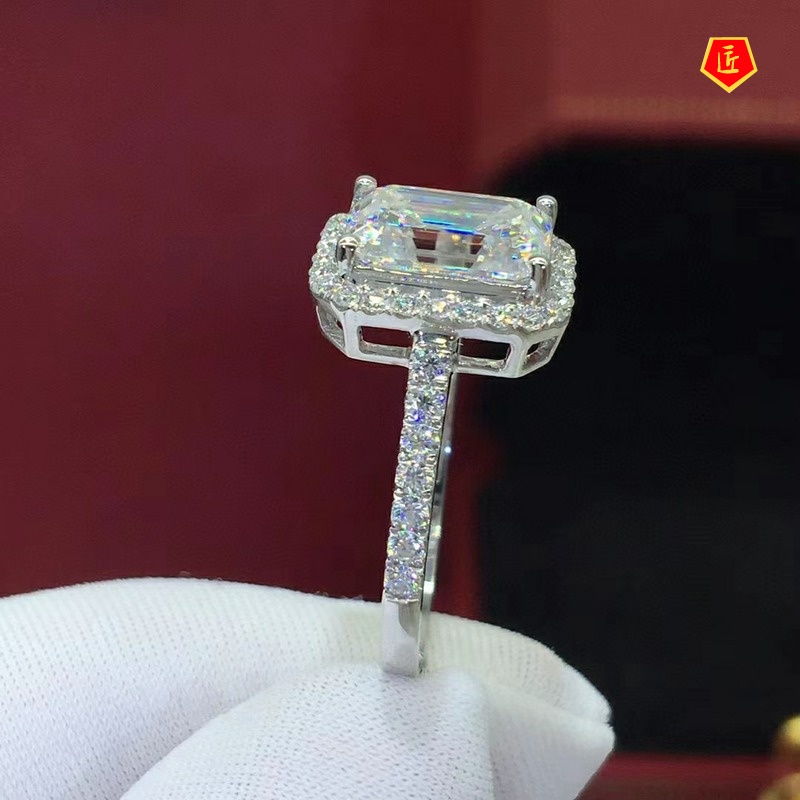 [Ready Stock]Women's White Square Diamond Ring Korean Style Fashion Elegant