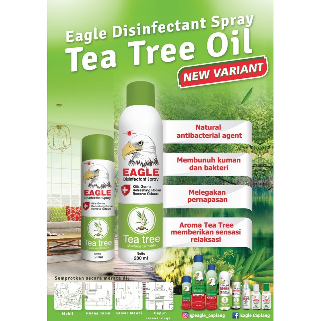 EAGLE DISINFECTANT SPRAY EUCALYPTUS TEA TREE OIL 50ML ORIGINAL CAPLANG