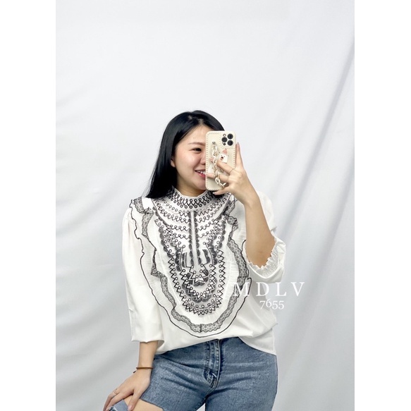 MDLV ~ 7655 STELLA EMBROIDERED TOP KOREA BLOUSE WANITA BLOUSE PREMIUM BLOUSE KOREA FASHION IMPORT