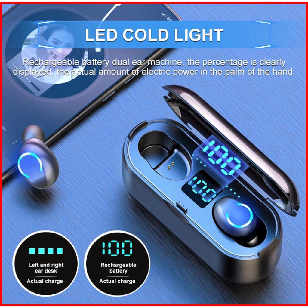 Headset Bluetooth LED Digital F9 TWS Wireless Earphone Earbuds TWS F9-8 Mini TWS