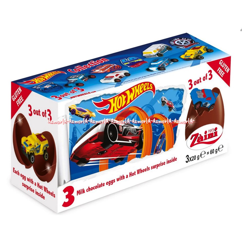 Zaini Hot Wheels Egg Chocolate 3pc Coklat telur Bulat Isi Mainan Mobil Hot well Zainy Hotwheel Cokelat Egg Mobil Cokolat Telor Hotwheels Car Eggs Cokolat