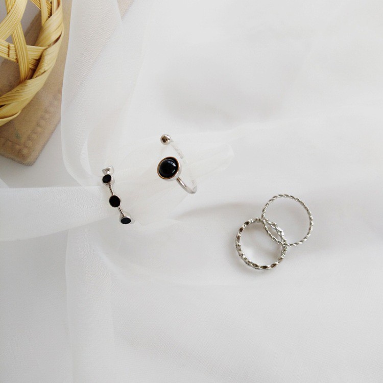 Cincin Set Fashion 4 pcs/set Jari Telunjuk Model Terbuka Adjustable Lingkaran Hitam Dalika