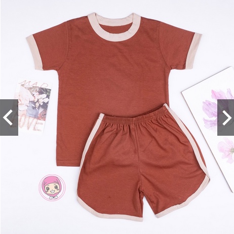 Set Ringer Tee Earth Tone Series / Setelan Anak Katun 0-5 Thn / Playset / Basic Tee Hotpants