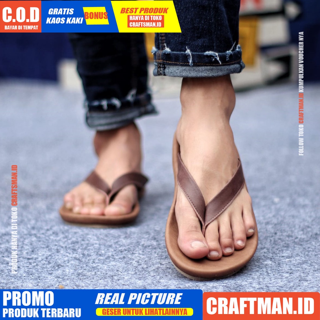 CRAFTS x WALLET Sandal Kulit Asli Sendal Pria Original Sendal Santai