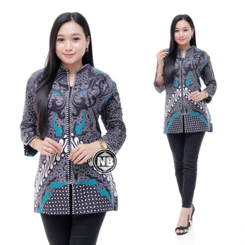 Batik wanita ASJ SA HRB026 Kenongo Kemeja Tosca Pendek-semarangan zipper