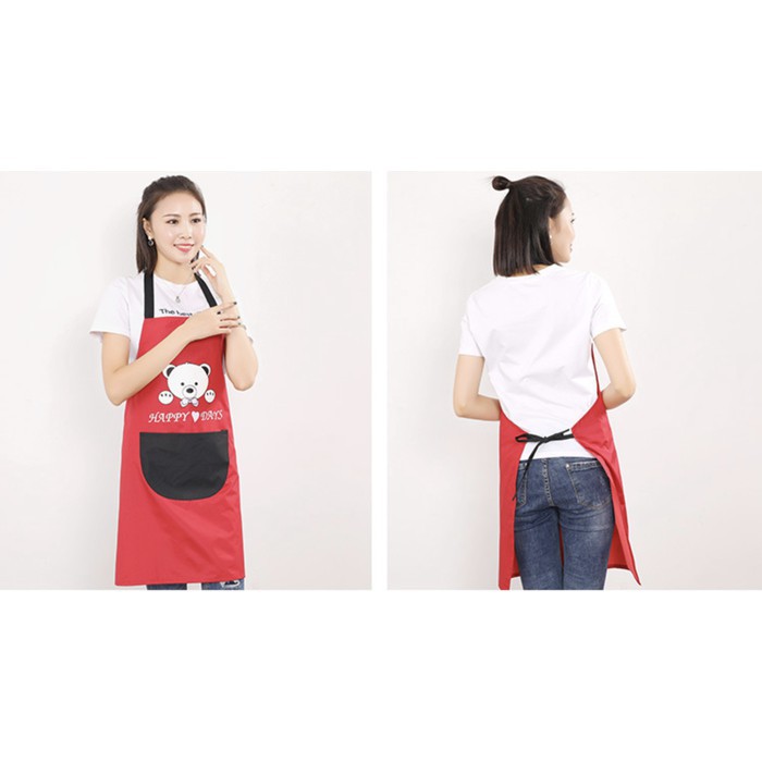 Grosir - H666 Apron Waterproof Bear Happy Day Waterproof / Celemek Dapur Waterproof / Apron Masak