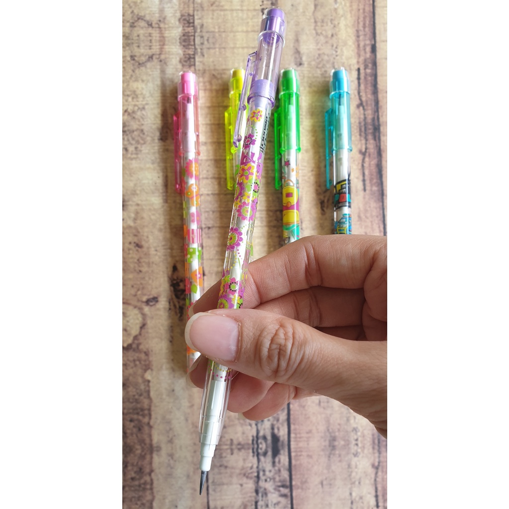 5Pcs Pensil Bensia Fancy Motif - Pensil Sambung Tusuk + Penghapus - Pensil Cabut - Pensil Refill