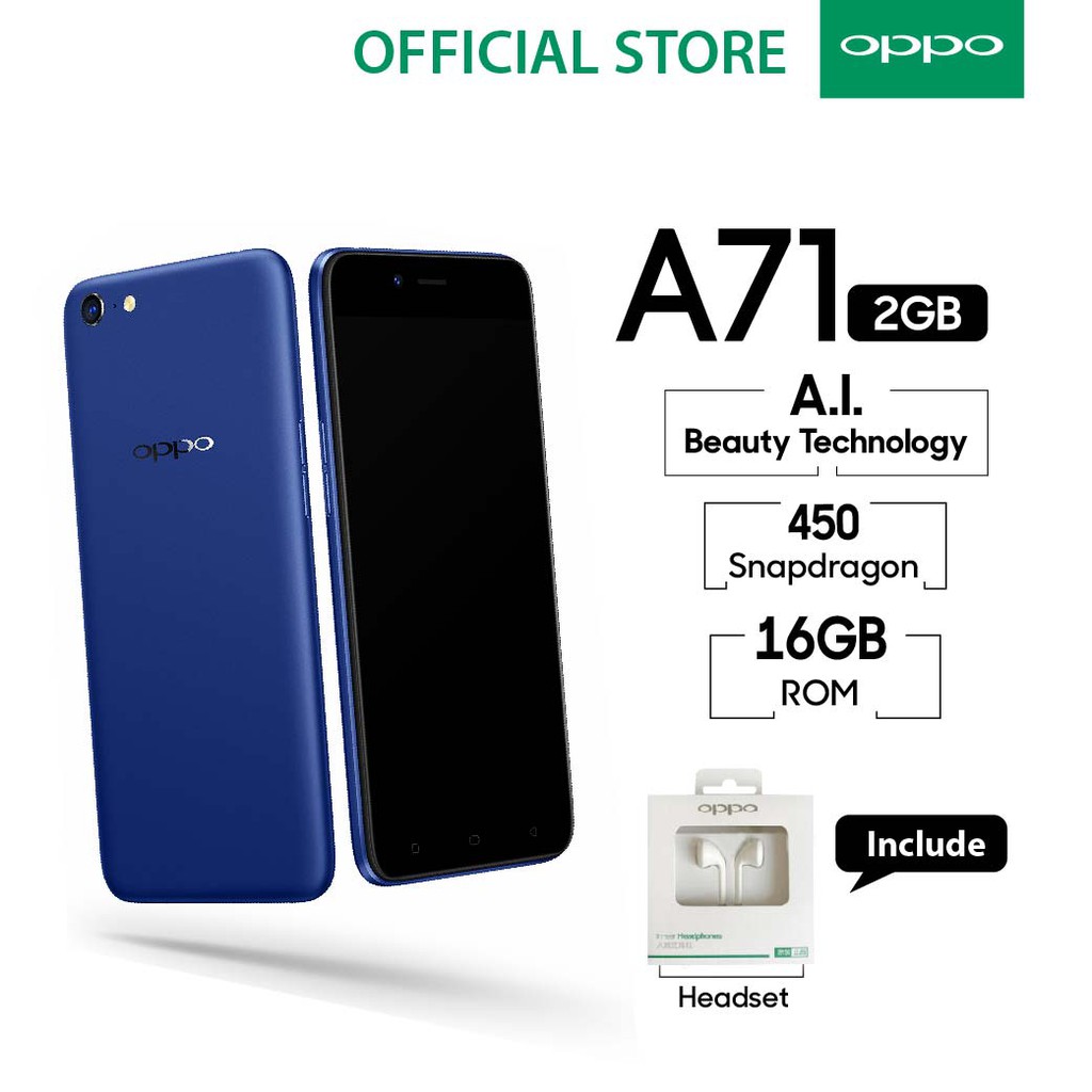 OPPO A71 (2018) SMARTPHONE 2GB/16GB Blue Speedy Operation (COD,Garansi Resmi OPPO, Gratis Ongkir)