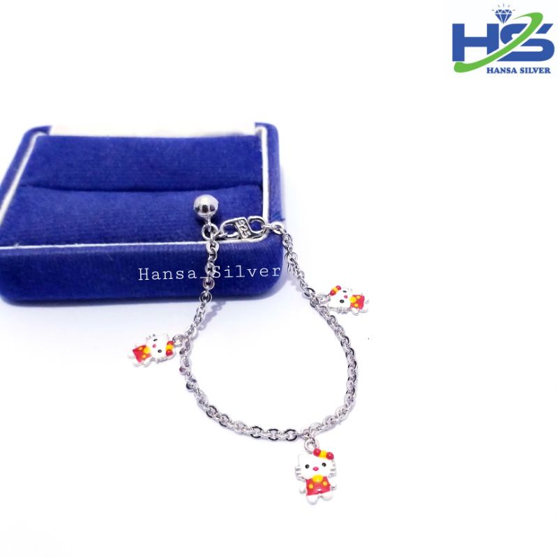 Gelang Tangan Kaki Anak Bayi Hello Kitty Perak Silver 925 asli Lapis Emas Putih