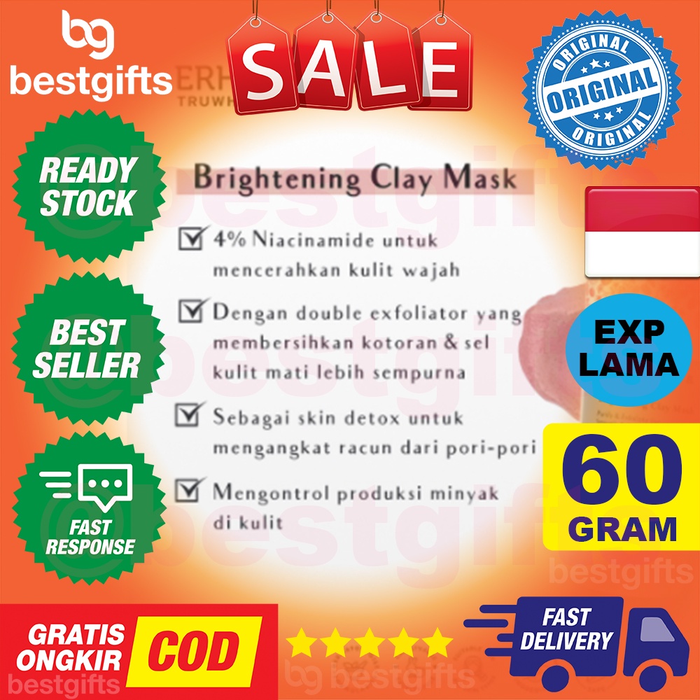 ERHA TRUWHITE NIACINAMIDE CALAMINE BRIGHTENING CLAY MASK MASKER WAJAH EKSFOLIASI KULIT MUKA 60 GRAM