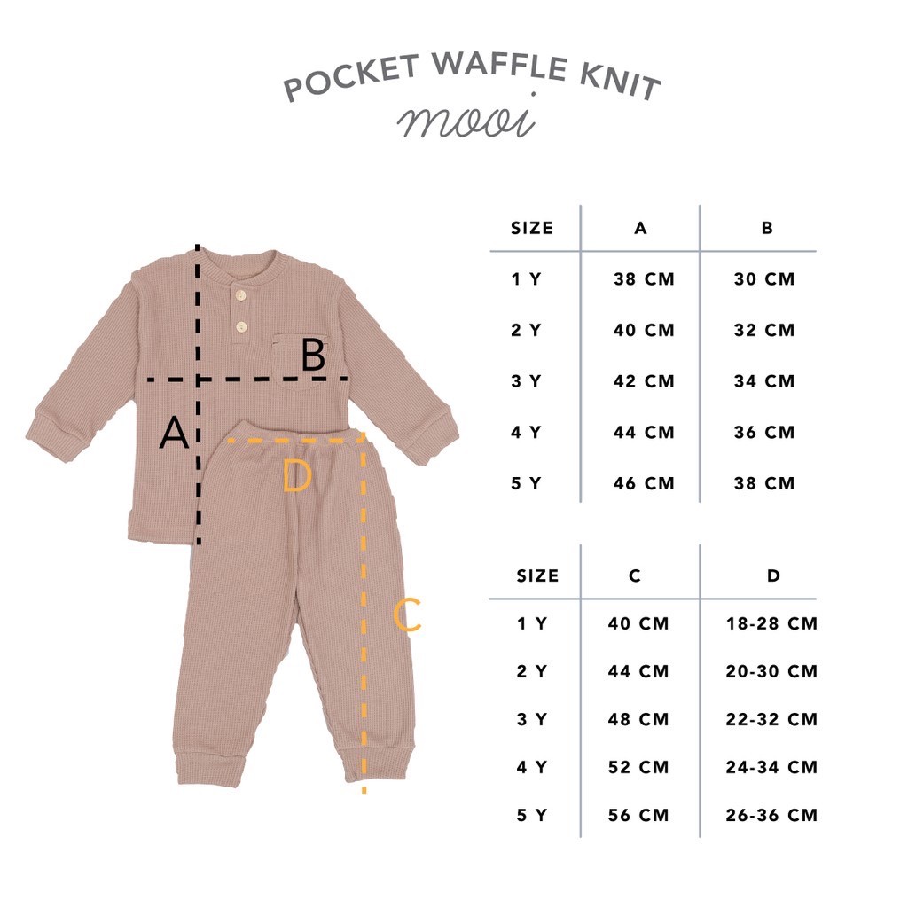 Mooi Setelan Anak Pocket Waffle Knit Set 1-5 Tahun Setelan Panjang Mooi CBKS