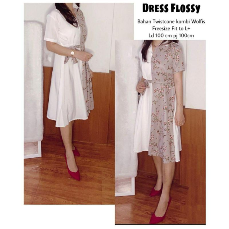 baju dress wanita flossy ada tali pinggang