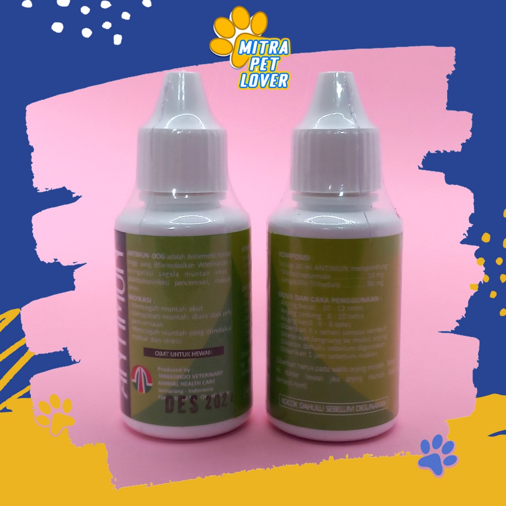 OBAT TETES ANTI MUNTAH ANJING - ANTIMUN DOG 30 ML - SEMBUHKAN DIARE INFEKSI PENCERNAAN MENCRET MABUK STRESS STRES - MURAH GARANSI KUALITAS ASLI ORIGINAL - PET ANIMAL HEALTHCARE &amp; VETERINARY TAMASINDO OBAT &amp; VITAMIN HEWAN BINATANG PELIHARAAN MITRAPETLOVER