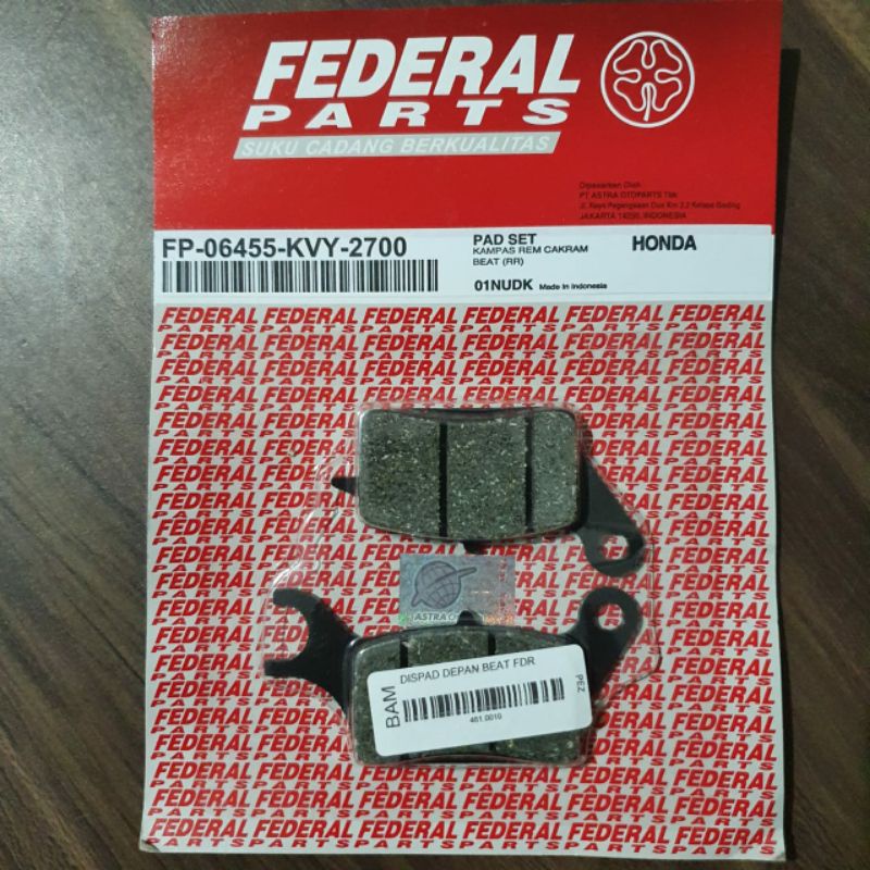 Kampas rem depan diskpad honda beat lama karbu 2009-2011 merk Federal