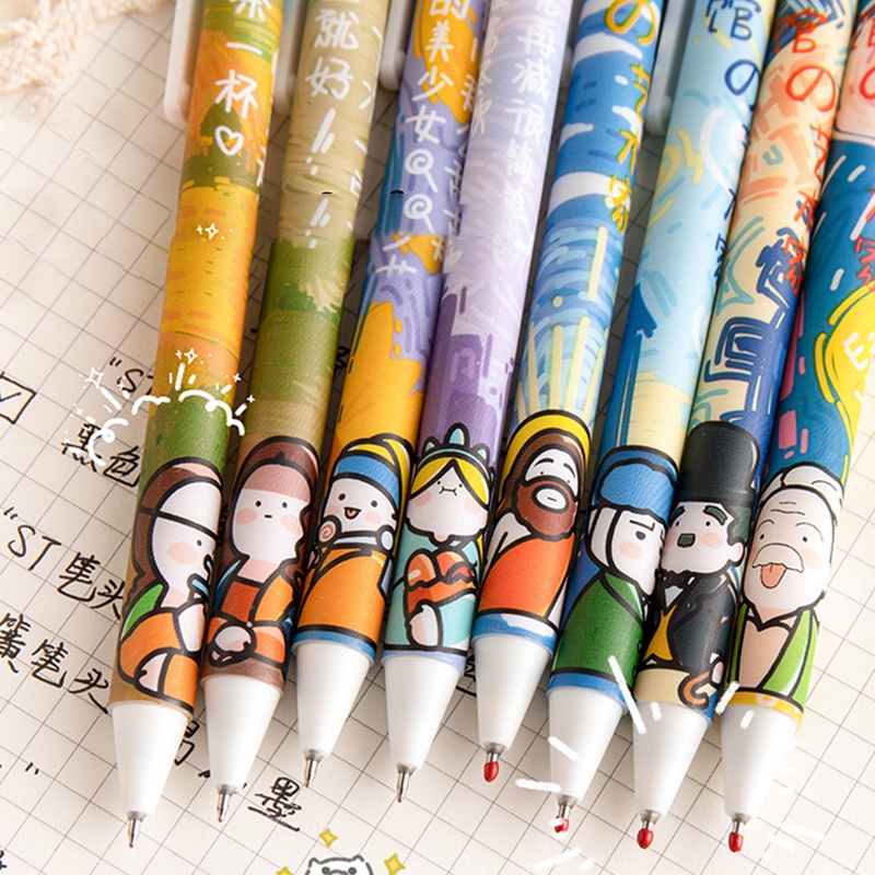 4pcs Pulpen Gel Tinta Hitam 0.5mm Gaya Cina Vintage