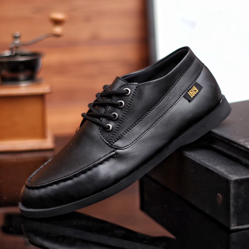 Sepatu Casual Formal Pria Pantofel Bertali Oxford Hitam Kulit Asli Original Kerja Kantor Trandy