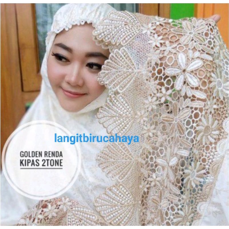 Mukena Dewasa Terbaru Kekinian Adem Motif Renda random warna cream and milo