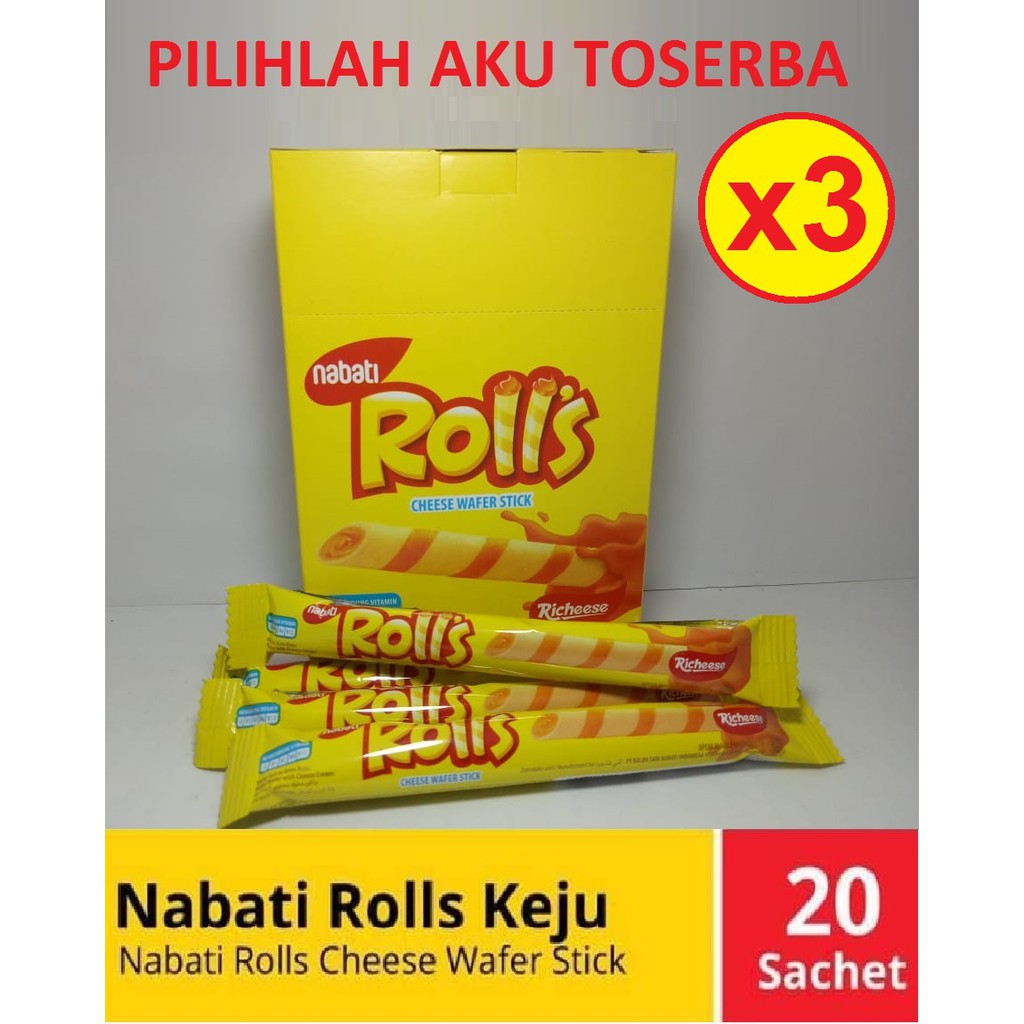 Nabati Rolls Cheese / Keju Wafer Stick isi 20 pcs @ 6 gr - (HARGA 3 BOX)