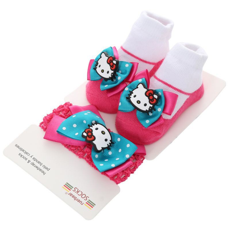 Set Kaos Kaki dan Bandana Bayi Perempuan Newborn Baru Lahir - Bando Rambut