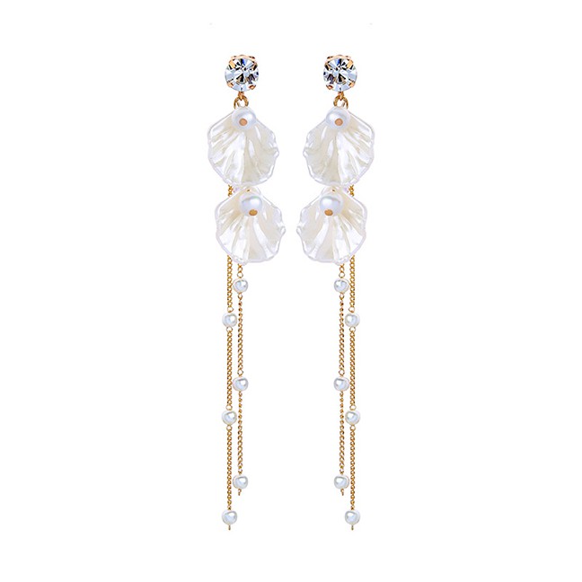 LRC Anting Jepit Fashion Ear Clip Gold Shell Pearl Earrings F76515