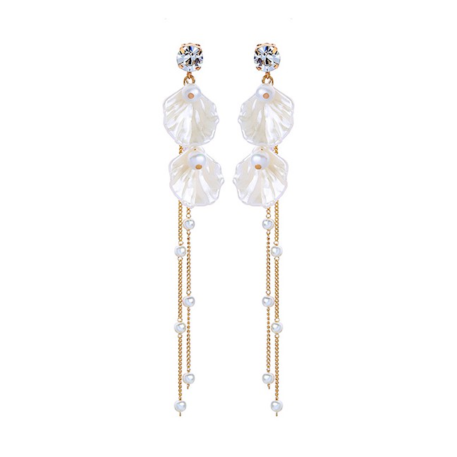 LRC Anting Jepit Fashion Ear Clip Gold Shell Pearl Earrings F76515