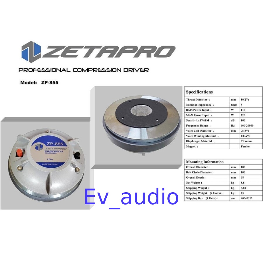 Driver Tweeter Zetapro ZP 855 / Zetapro ZP855 / ZP-855 Original