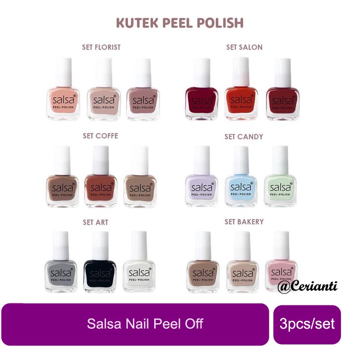 [PEEL OFF] [PER 3 PCS] SALSA Nail Peel Polish - Kutek Peel Off Lupas Breathable Hijab Friendly isi 3_Cerianti