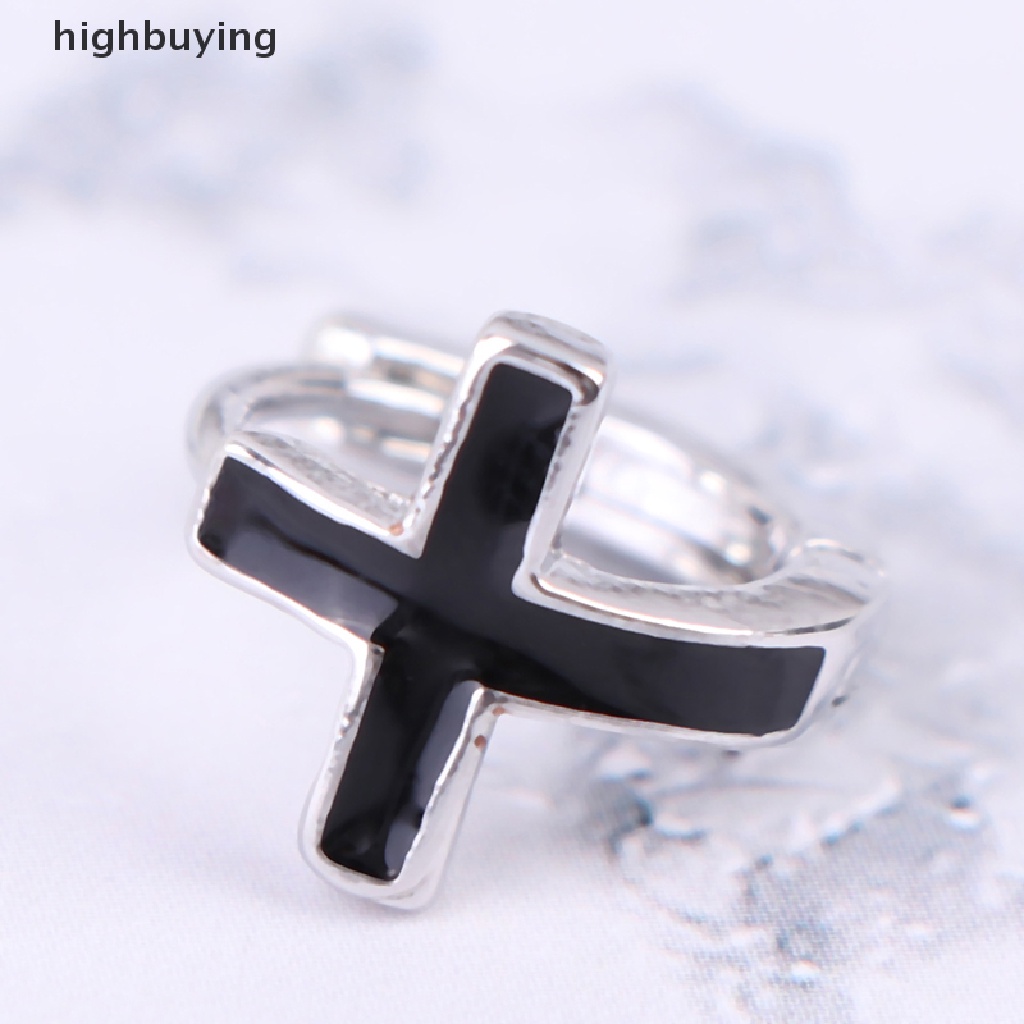 Hbid Anting Tusuk Sterling Silver 925 Model Salib Warna Hitam Gaya Korea Untuk Pria