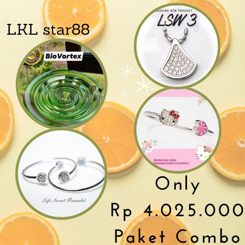 Paket BioGlass Vortex Diameter 10cm + LSW3 BioPendant Carbon + Life Secret Bracelet + Bangle Hello K