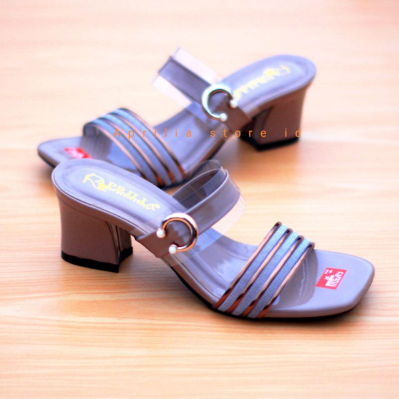 Aprilia sanda heels pesta wanita hak tahu 5cm/sandal slop wanita slip on anti licin/sendal kondangan wanita kekinian
