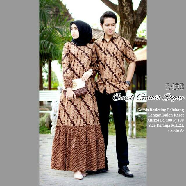 Batik couple gamis sogan 2493 - kebaya modern batik couple gamis Couple gamis syari gamis muslim