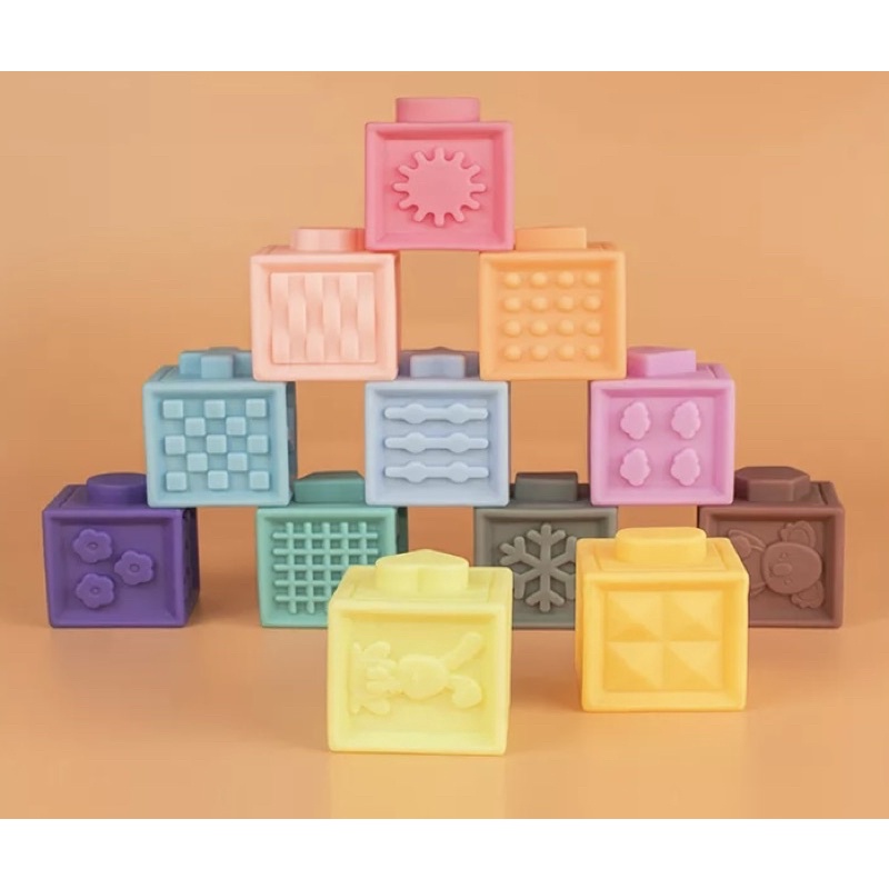 Mainan Balok Silikon silicone 12pcs Edukasi Bayi | soft building block cube silicone