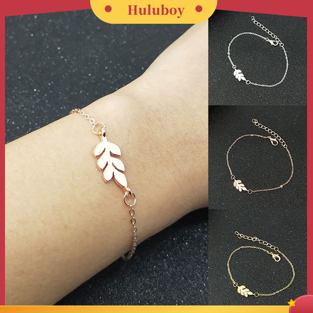 Hu Hu Hu Hu Hu Alat Bantu Pasang Kacamata♡ Gelang Tangan Rantai Aksen Daun Bahan Alloy Dengan Kait Lobster Untuk Wanita