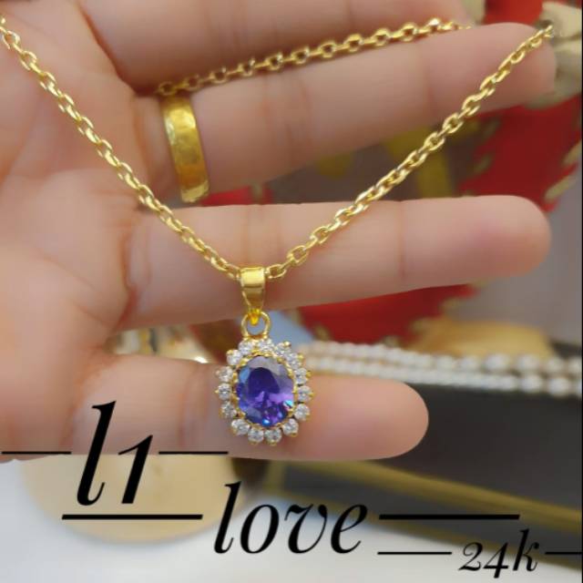 Xuping kalung batu ungu lapis emas 24K 26036