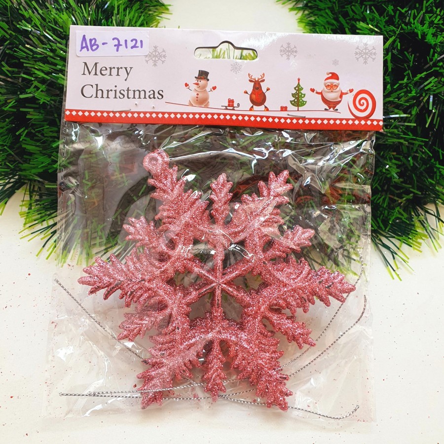 Snowflake Pink isi 2 Murah Hiasan Natal Kepingan Salju Dekorasi Parcel - AB 7121 PINK