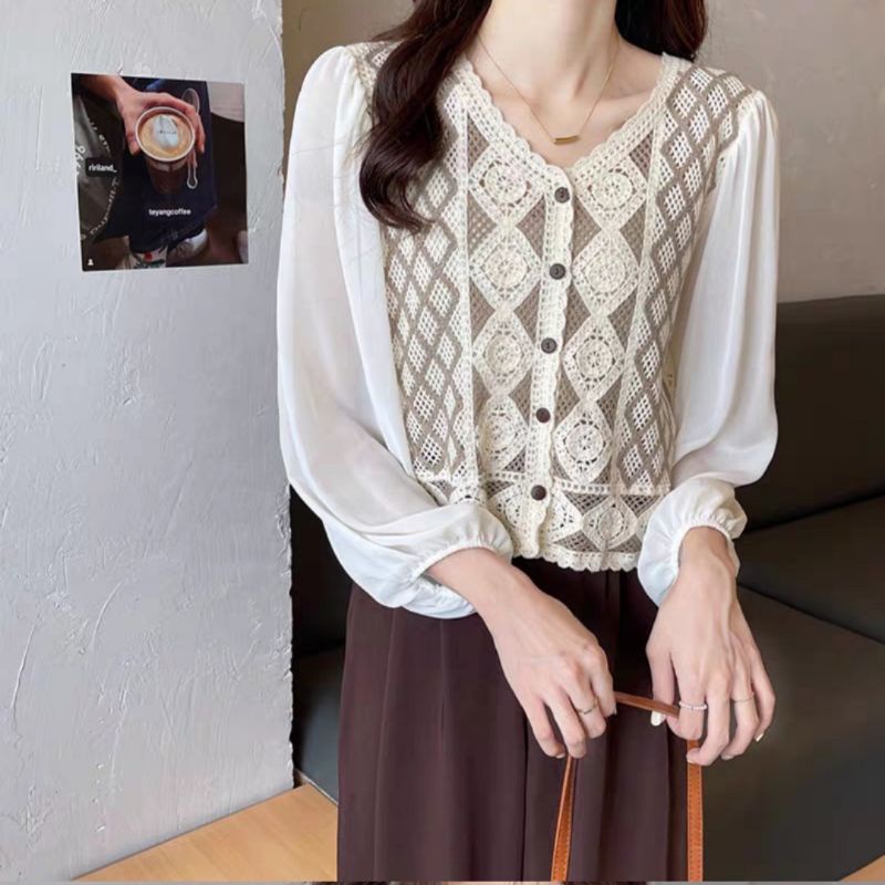 MDLV ~ 67110# Liberta Crochet Cardigan Atasan Blouse Import