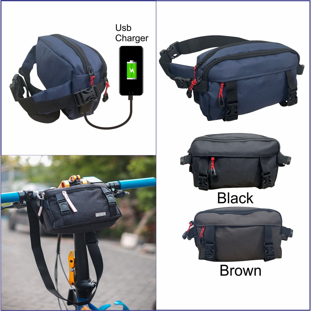 8809 - Tas Waistbag Slempang Ada Fitur USB Port Untuk Charger Hp