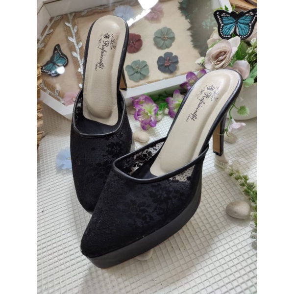 sepatu seyla hitam tinggi 10cm lancip Stiletto