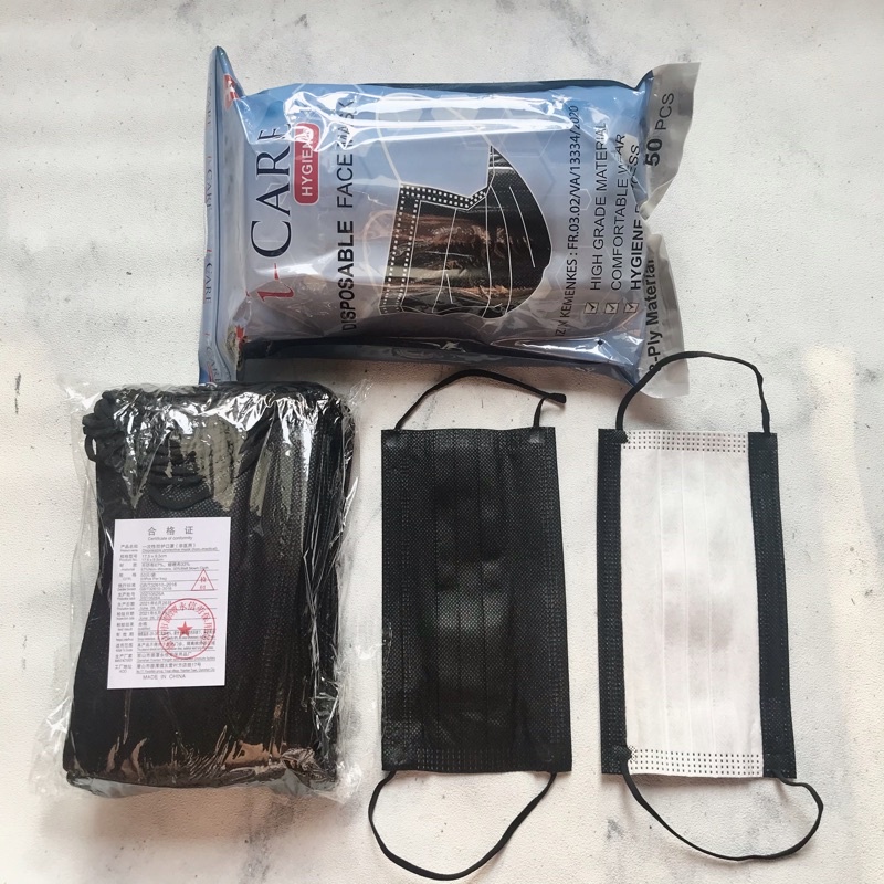 COD MASKER HITAM BLACK EARLOOP 3PLY 1BOX ISI 50PCS P31