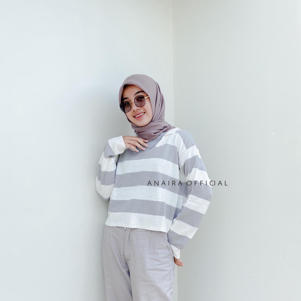 LICIA KNIT RAJUT CROP TOP BAJU ATASAN WANITA CROP RAJUT WANITA RAJUT STIPE