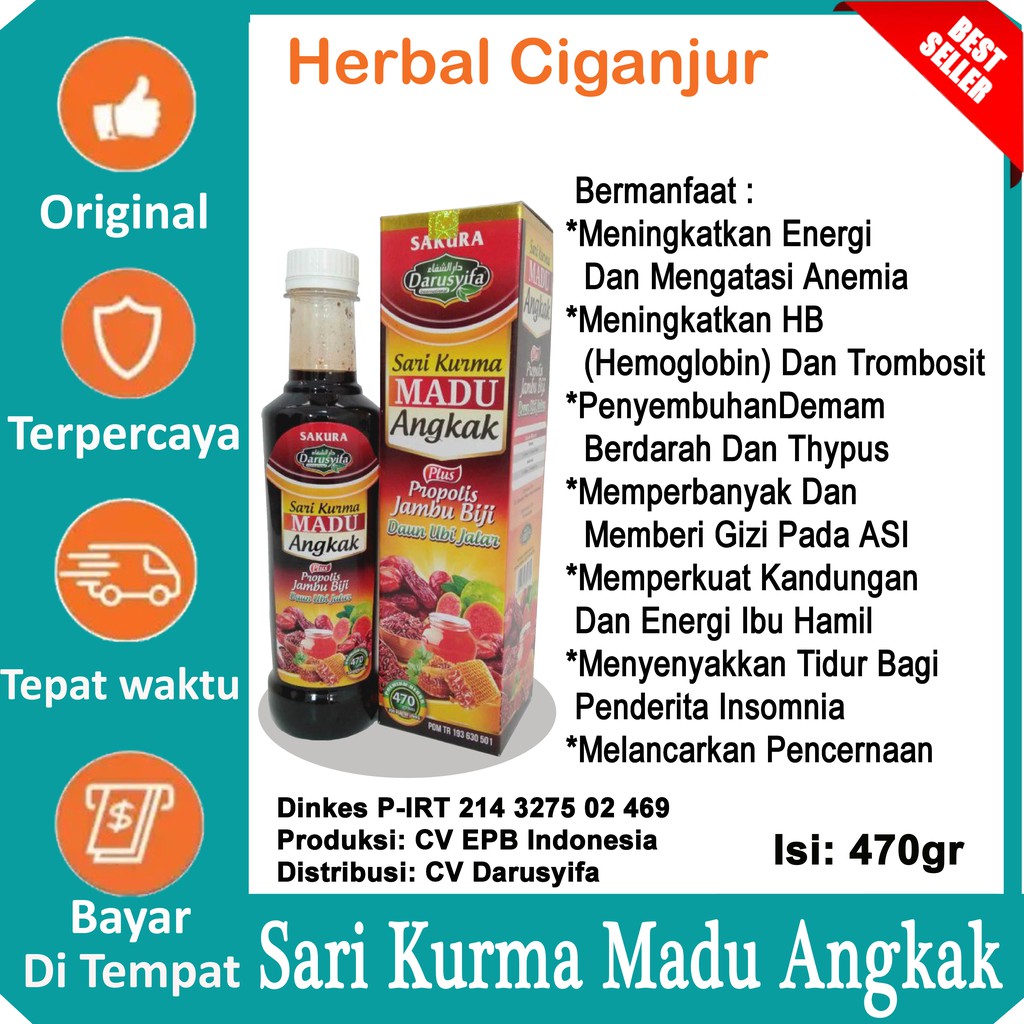 Sari Kurma Madu Angkak Darusyifa Meningkatkan Hb Hemoglobin Trombosit Mengatasi Anemia 470 Gr Indonesia