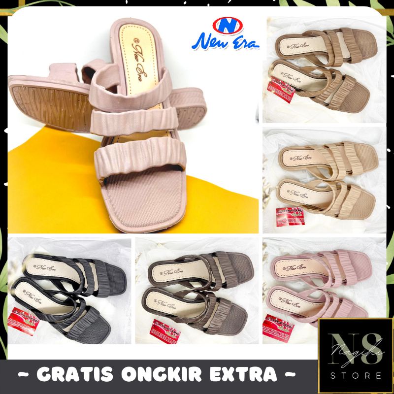 ✨NAGIHI✨ SANDAL WANITA SELOP KARET JELLY NEW ERA LB 10049 MOTIF KERUT TALI 37-40